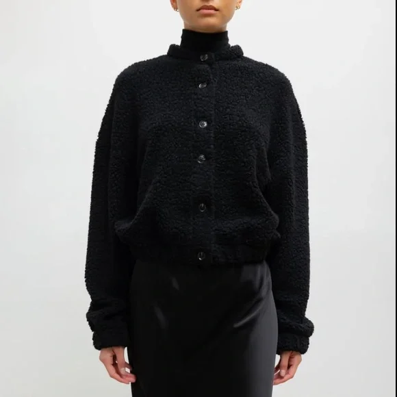 LESET Charcoal Mica Collarless Blouson Button-Up Jacket Cardigan - Picture 1 of 11